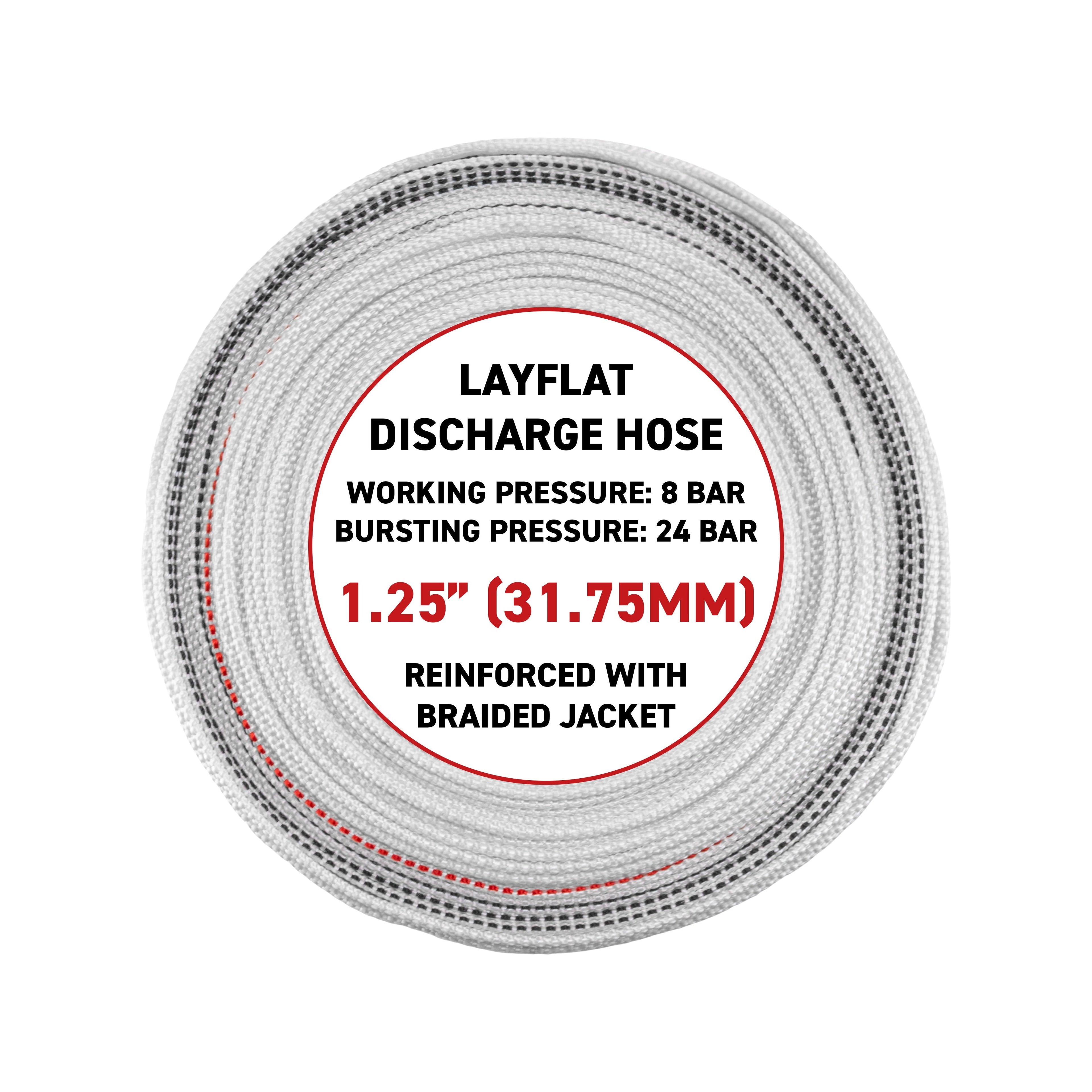 1.25" Lined Lay Flat Discharge Hose, 8-24 BAR-0