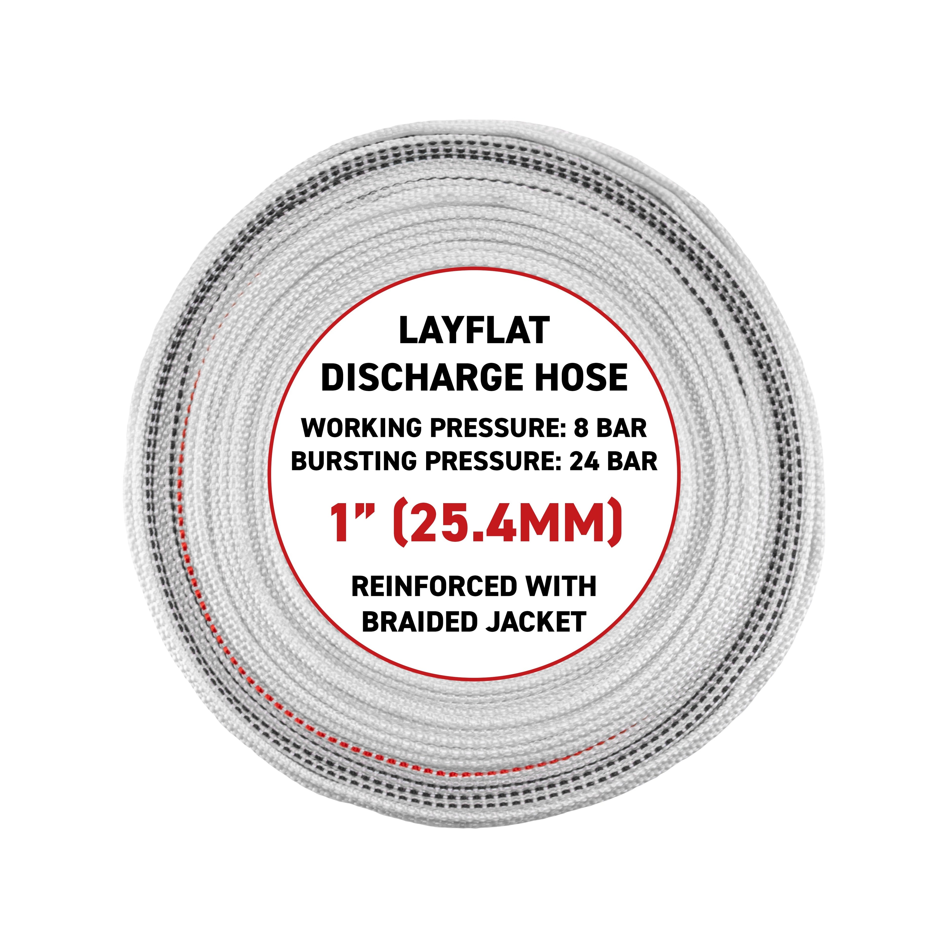 1" Lined Lay Flat Discharge Hose, 8-24 BAR