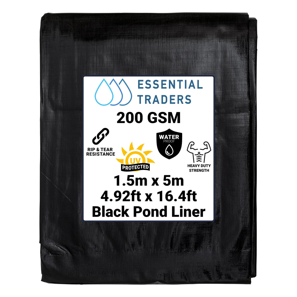 1.5m x 5m Black Pond Liner, L-Grade 200 GSM-0