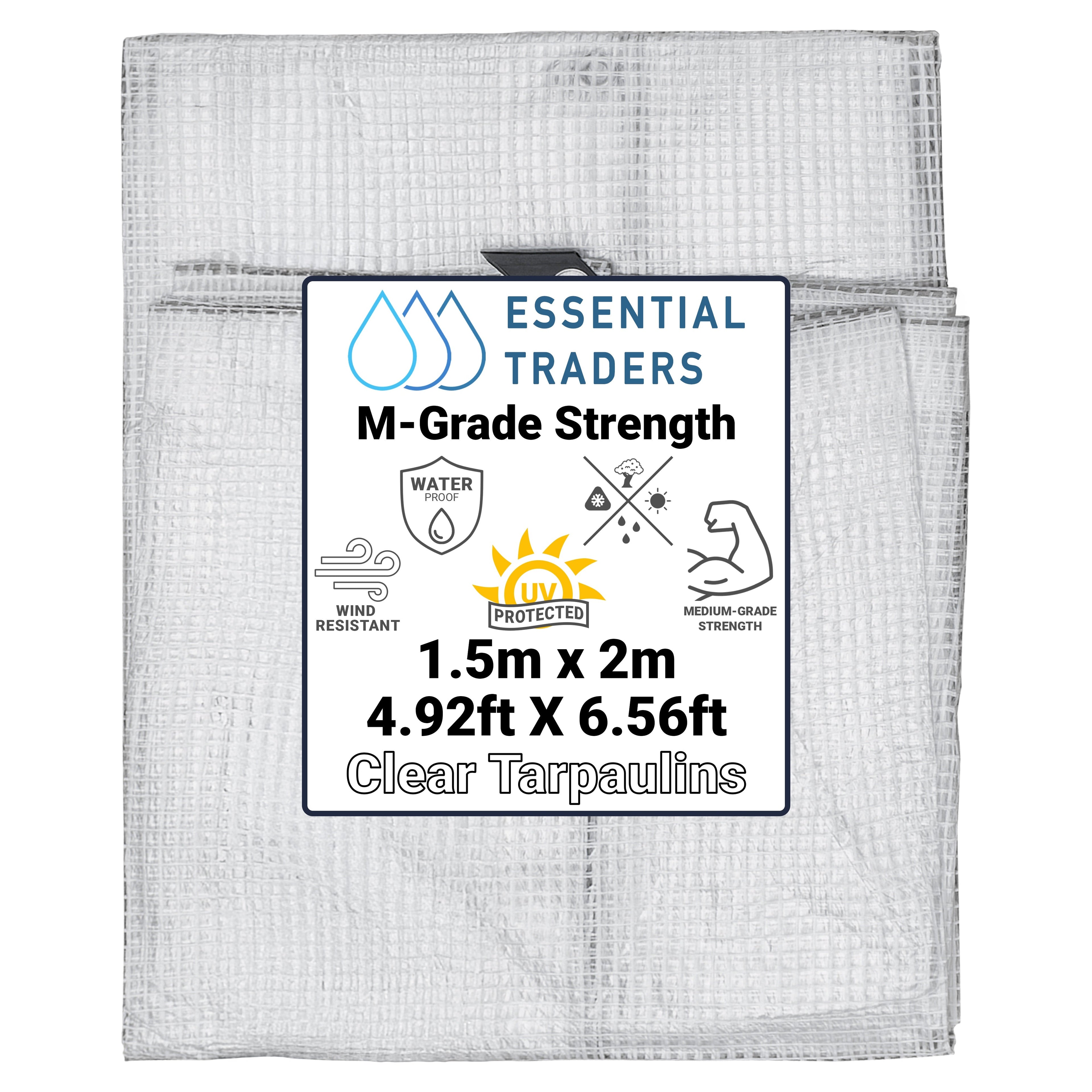 1.5m x 2m Clear Tarpaulins, M-Grade 100 GSM