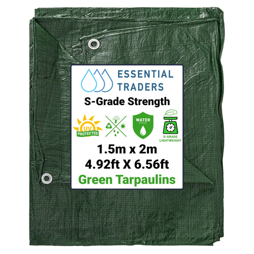 1.5m x 2m Green Tarpaulins, S-Grade 50 GSM-0